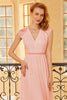 Load image into Gallery viewer, Blush V Neck Lace Bridesmaid Dress