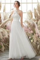 Load image into Gallery viewer, White Halter Neck Wedding Dress