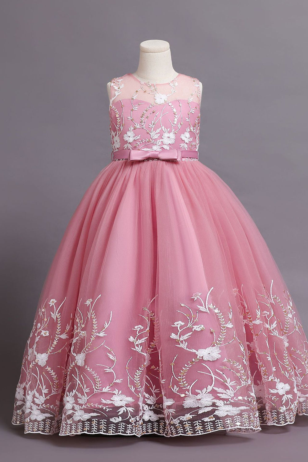 Tulle Blush Flower Girl Dress with Bowknot