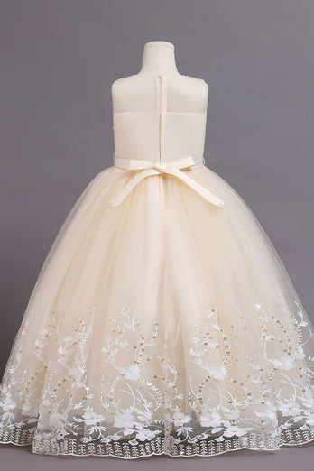 Tulle Blush Flower Girl Dress with Bowknot