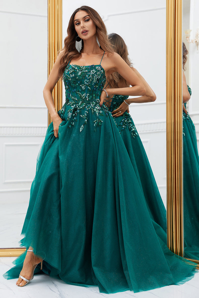 Buy Ball Gown Dark Green Velvet Tulle Long Prom Dress With Detachable  Off-the-shoulder Sleeves Online in India - Etsy