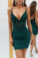 Load image into Gallery viewer, Sheath Spaghetti Straps Dark Green Homecoming Dress with Beading