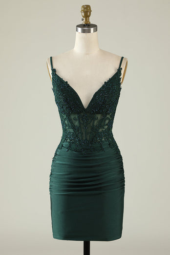 Bodycon Spaghetti Straps Royal Blue Short Prom Dress with Beading