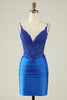 Load image into Gallery viewer, Sheath Spaghetti Straps Dark Green Homecoming Dress with Beading