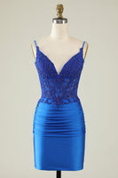 Load image into Gallery viewer, Sheath Spaghetti Straps Dark Green Homecoming Dress with Beading