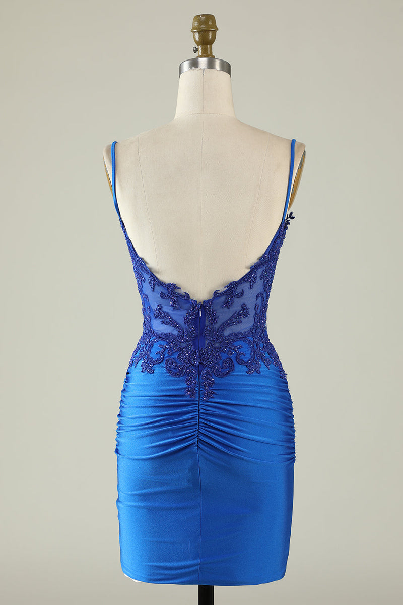 Load image into Gallery viewer, Sheath Spaghetti Straps Dark Green Homecoming Dress with Beading