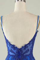 Load image into Gallery viewer, Sheath Spaghetti Straps Dark Green Homecoming Dress with Beading