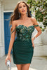 Load image into Gallery viewer, Sheath Off the Shoulder Dark Green Short Prom Dress with Appliques