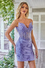 Load image into Gallery viewer, Sparkly Purple Corset Short Prom Dress with Appliques