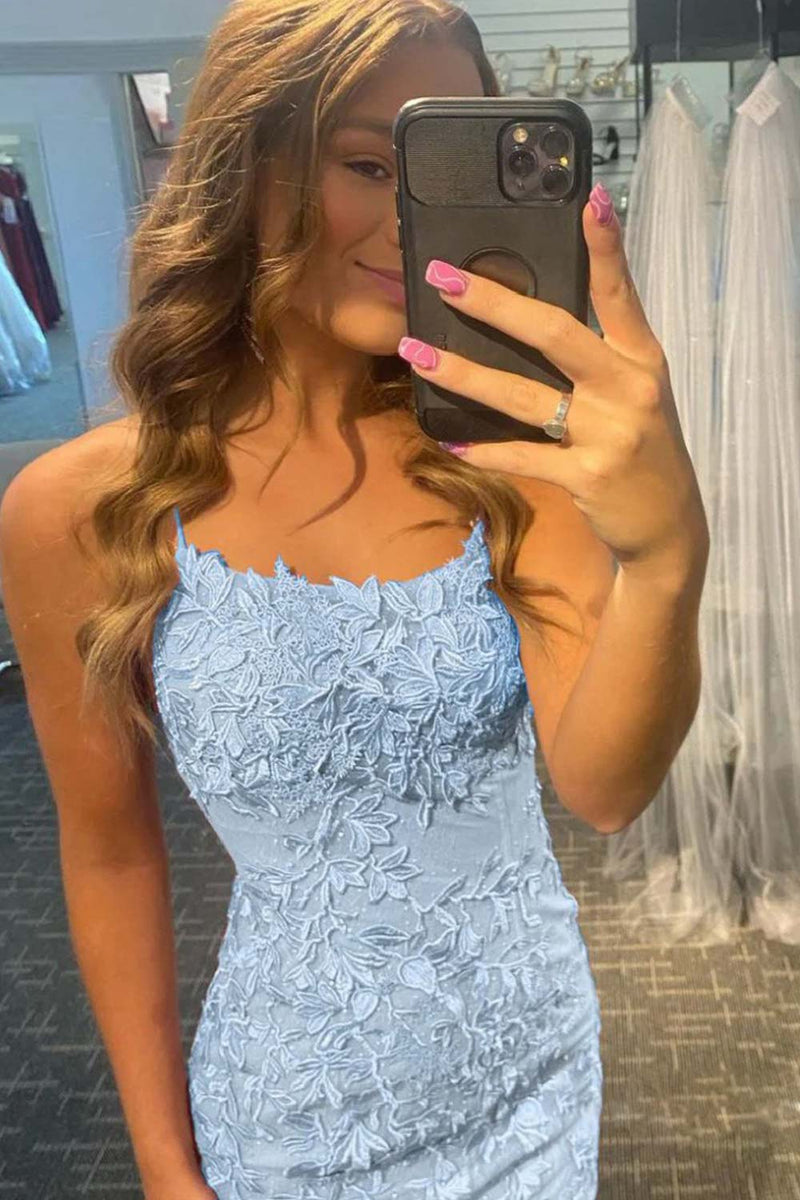 Load image into Gallery viewer, Sky Blue Short Tight Party Dress with Lace Beading