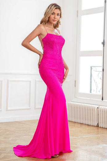 Glitter Hot Pink Mermaid Sequin Prom Dress