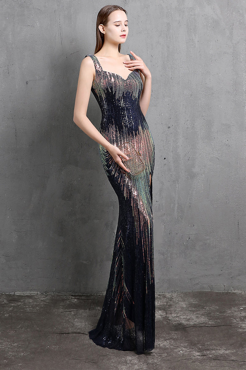 Load image into Gallery viewer, Gold Mermaid Sequin V Neck Prom Dress