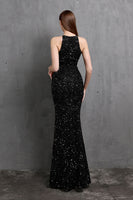 Load image into Gallery viewer, Burgundy Sequin Long Prom Dress with Slit
