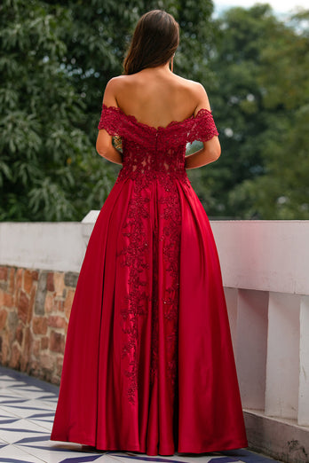 Red Off-shoulder Long Prom Dress with Appliques