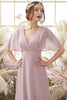 Load image into Gallery viewer, Blush Batwing Sleeves Chiffon Bridesmaid Dress