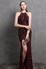 Load image into Gallery viewer, Burgundy Sequin Long Prom Dress with Slit