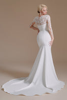 Load image into Gallery viewer, White Mermaid Long Sleeves Sweep Train Wedding Dress with Lace
