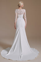 Load image into Gallery viewer, White Mermaid Long Sleeves Sweep Train Wedding Dress with Lace