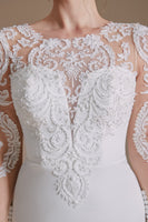 Load image into Gallery viewer, White Mermaid Long Sleeves Sweep Train Wedding Dress with Lace