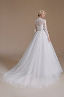 Load image into Gallery viewer, White A-Line High Neck Long Sleeves Wedding Dress with Lace