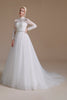 Load image into Gallery viewer, White A-Line High Neck Long Sleeves Wedding Dress with Lace