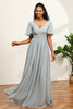 Load image into Gallery viewer, Grey V-Neck Chiffon A-Line Bridesmaid Dress
