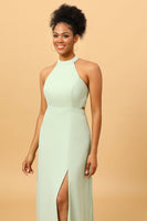 Load image into Gallery viewer, Dusty Sage Long Chiffon Bridesmaid Dress with Slit