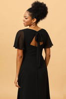 Load image into Gallery viewer, Black Batwing Sleeves Long Chiffon Bridesmaid Dress
