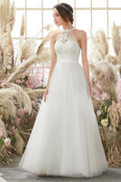 Load image into Gallery viewer, White Halter Neck Wedding Dress