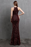 Load image into Gallery viewer, Burgundy Sequin Long Prom Dress with Slit