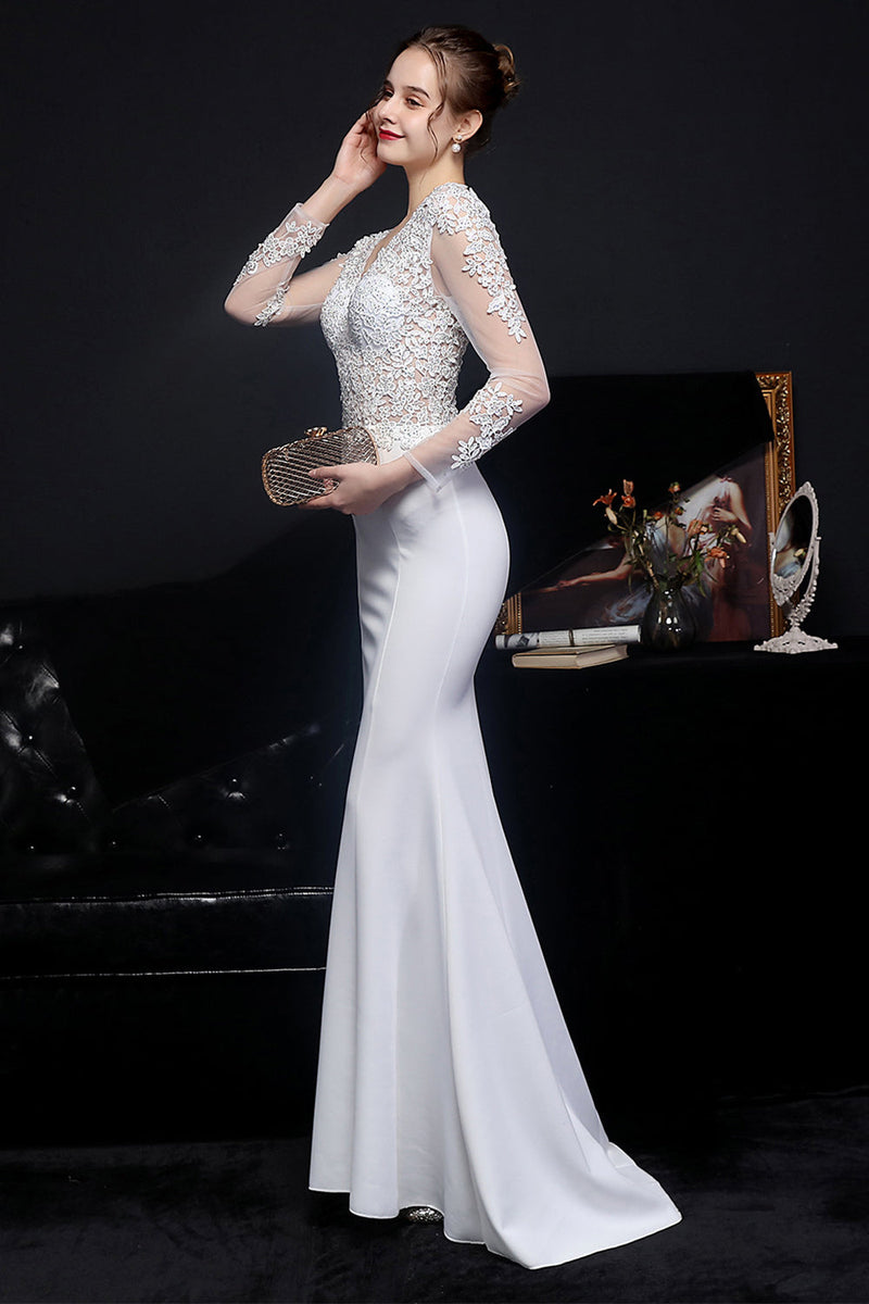 Load image into Gallery viewer, White Applique Mermaid Prom Dress