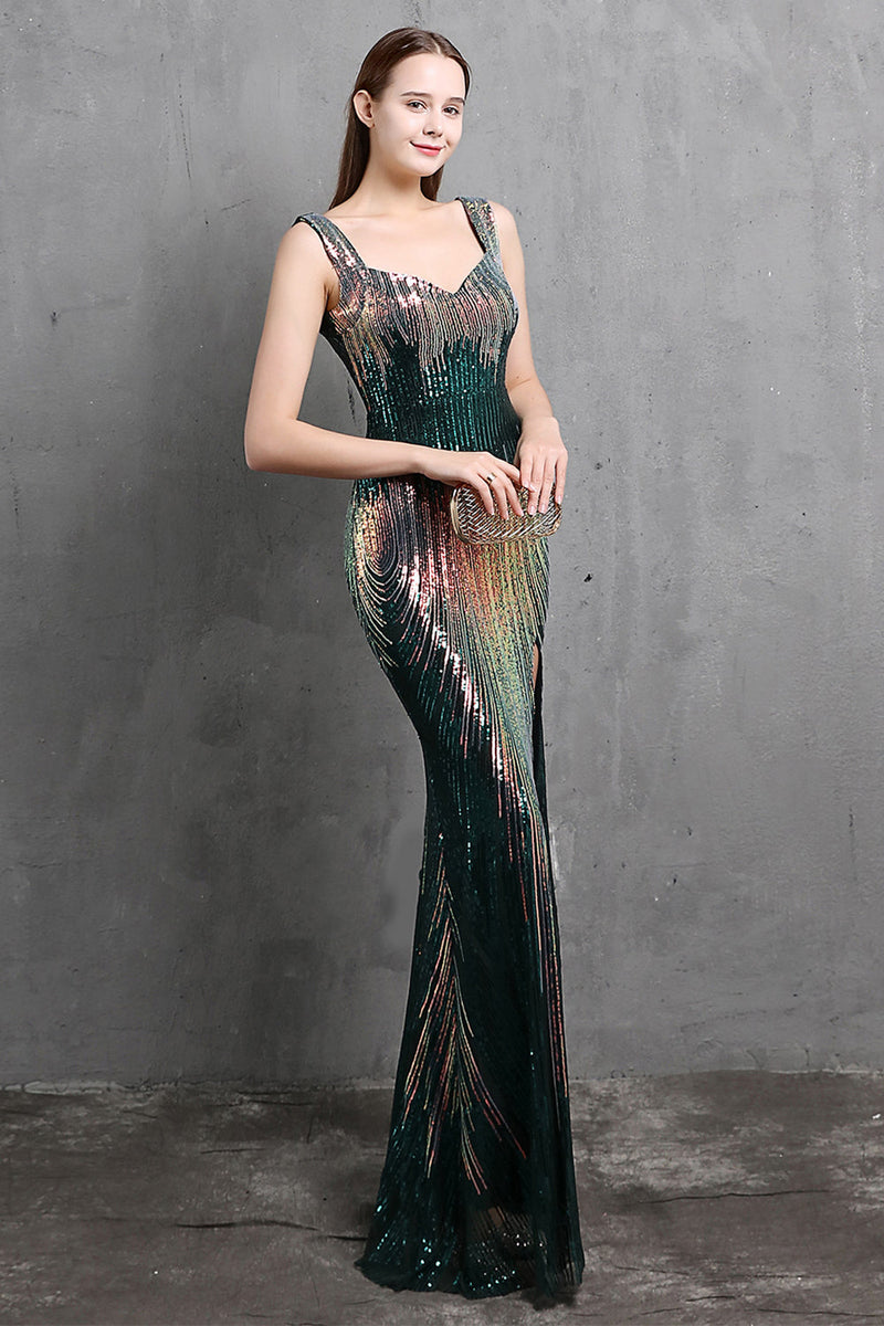 Load image into Gallery viewer, Gold Mermaid Sequin V Neck Prom Dress