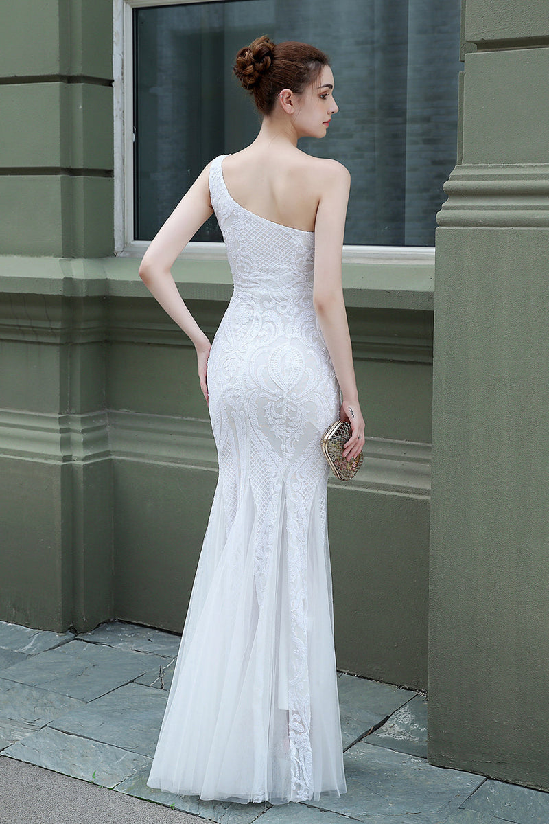 Load image into Gallery viewer, Mermaid One Shoulder Prom Dress with Appliques