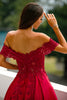 Load image into Gallery viewer, Red Off-shoulder Long Prom Dress with Appliques