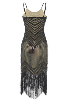 Spaghetti Straps Black Apricot 1920s Dress