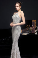 Load image into Gallery viewer, Silver Halter Sequins Party Dress
