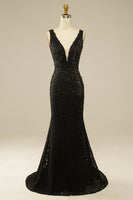 Load image into Gallery viewer, Elegant Glitter Rhinestone Black Lace Long Prom Dress
