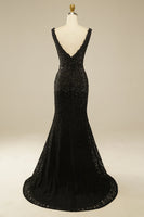 Load image into Gallery viewer, Elegant Glitter Rhinestone Black Lace Long Prom Dress