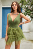 Load image into Gallery viewer, A Line Deep V Neck Green Short Prom Dress with Ruffles