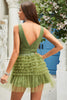 Load image into Gallery viewer, A Line Deep V Neck Green Short Prom Dress with Ruffles
