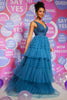 Load image into Gallery viewer, Peacock Blue A Line V Neck Tulle Long Prom Dress