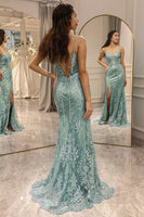 Load image into Gallery viewer, Green Mermaid Long Prom Dress With Slit