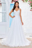 Load image into Gallery viewer, Ivory V-Neck Tulle Sweep Train A Line Wedding Dress with Lace