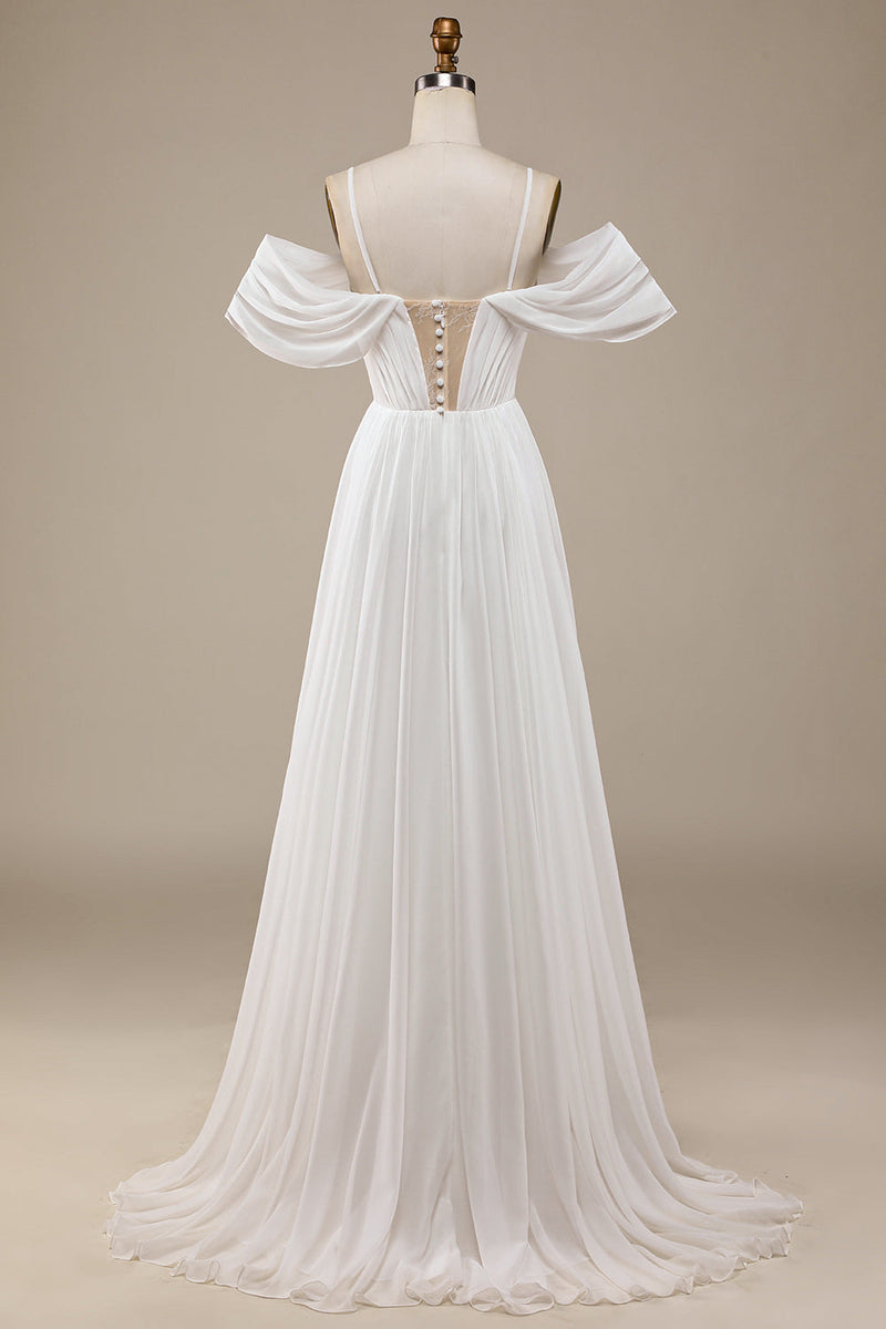 Load image into Gallery viewer, Ivory Boho Chiffon Ruched Wedding Dress