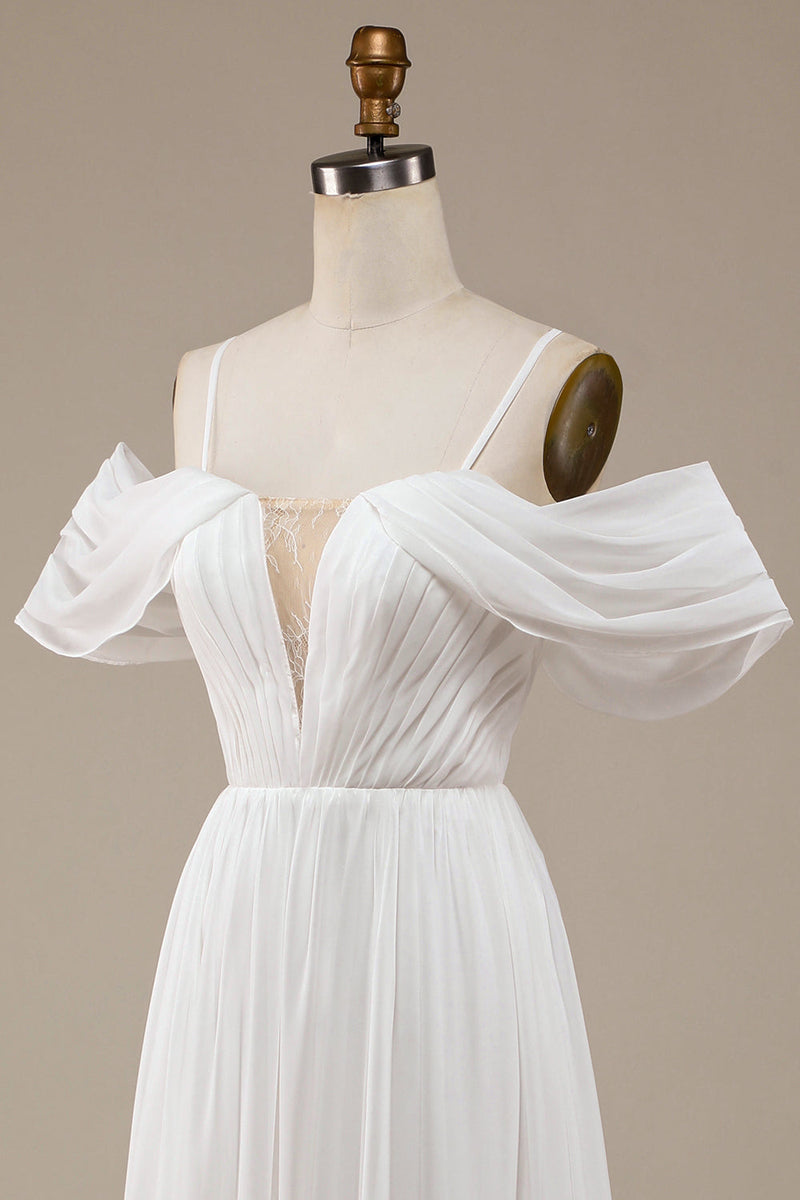 Load image into Gallery viewer, Ivory Boho Chiffon Ruched Wedding Dress