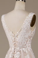 Load image into Gallery viewer, Apricot Tulle Sweep Train Wedding Dress with Lace