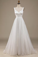 Load image into Gallery viewer, Simple Ivory Organza Scoop Neck Sweep Train Wedding Dress